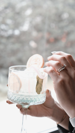 Colorful cocktails served in elegant glassesの写真素材