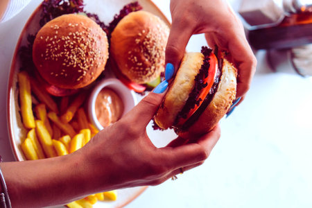 Homemade hamburger with fresh vegetablesの写真素材