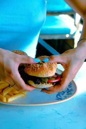 Homemade hamburger with fresh vegetablesの写真素材