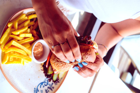 Homemade hamburger with fresh vegetablesの写真素材
