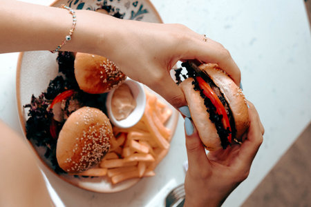 Homemade hamburger with fresh vegetablesの写真素材