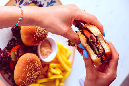 Homemade hamburger with fresh vegetablesの写真素材