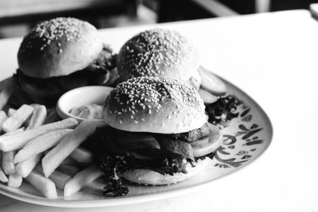 Homemade hamburger with fresh vegetablesの写真素材