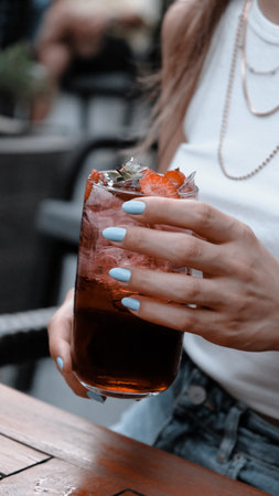 Colorful cocktails served in elegant glassesの写真素材