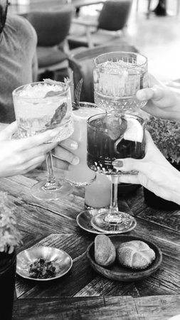 Colorful cocktails served in elegant glassesの写真素材