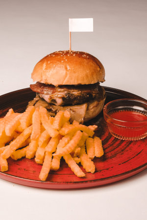 Homemade hamburger with fresh vegetables
