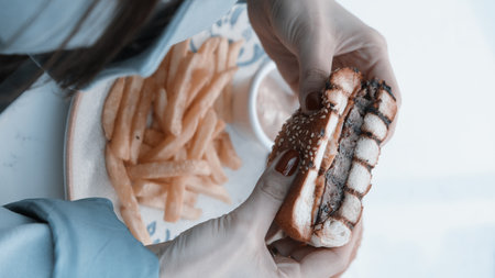 Homemade hamburger with fresh vegetablesの写真素材