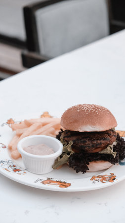 Homemade hamburger with fresh vegetablesの写真素材