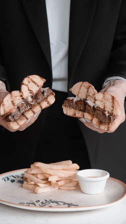 Homemade hamburger with fresh vegetablesの写真素材