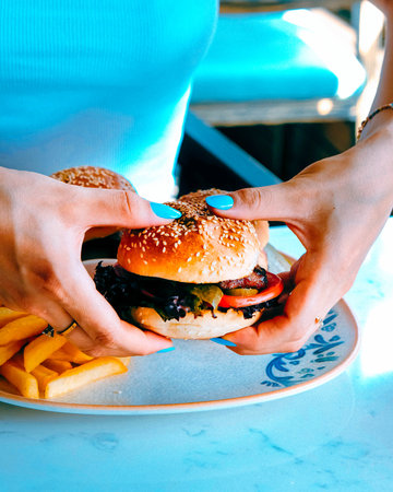 Homemade hamburger with fresh vegetablesの写真素材