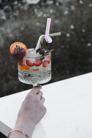 Colorful cocktails served in elegant glassesの写真素材