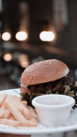Homemade hamburger with fresh vegetablesの写真素材