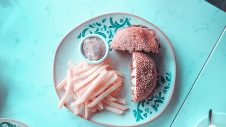 Homemade hamburger with fresh vegetablesの写真素材