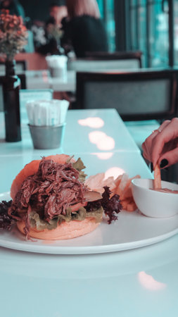 Homemade hamburger with fresh vegetablesの写真素材