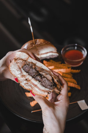 Homemade hamburger with fresh vegetablesの写真素材