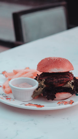 Homemade hamburger with fresh vegetablesの写真素材