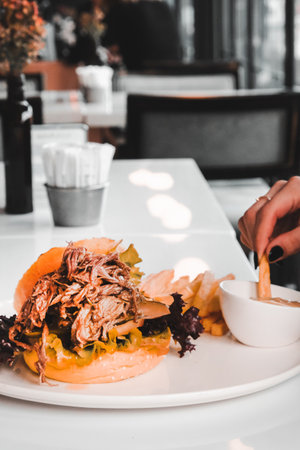 Homemade hamburger with fresh vegetablesの写真素材