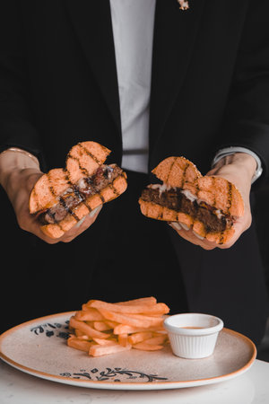 Homemade hamburger with fresh vegetablesの写真素材