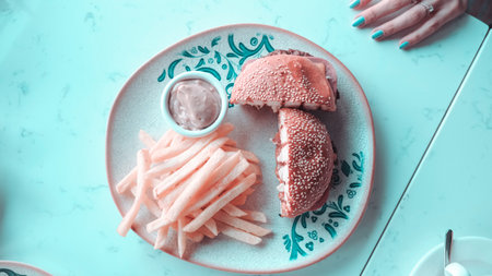 Homemade hamburger with fresh vegetablesの写真素材