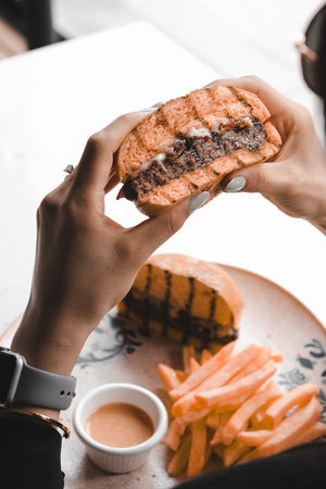 Homemade hamburger with fresh vegetablesの写真素材