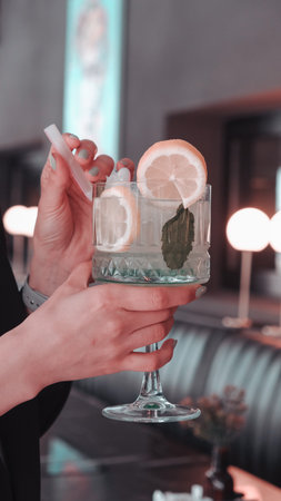 Colorful cocktails served in elegant glassesの写真素材