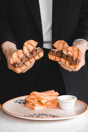Homemade hamburger with fresh vegetablesの写真素材