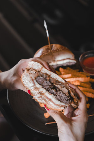 Homemade hamburger with fresh vegetablesの写真素材