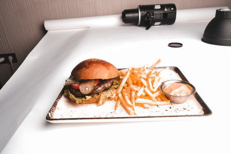 Homemade hamburger with fresh vegetablesの写真素材