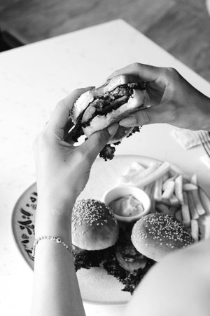 Homemade hamburger with fresh vegetablesの写真素材