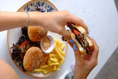 Homemade hamburger with fresh vegetables