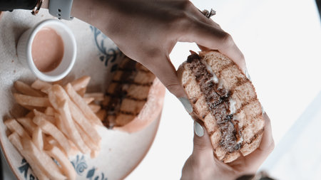 Homemade hamburger with fresh vegetablesの写真素材