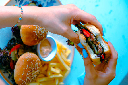 Homemade hamburger with fresh vegetablesの写真素材