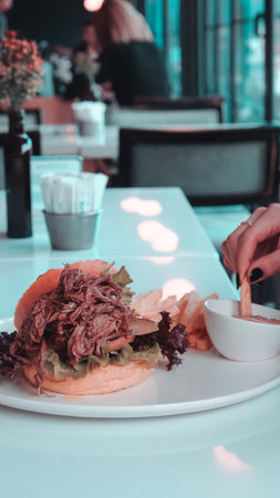 Homemade hamburger with fresh vegetablesの写真素材