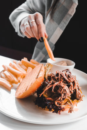 Homemade hamburger with fresh vegetablesの写真素材