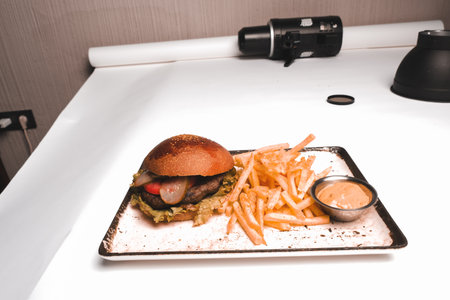 Homemade hamburger with fresh vegetablesの写真素材