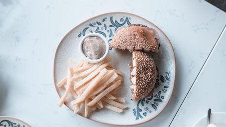 Homemade hamburger with fresh vegetables