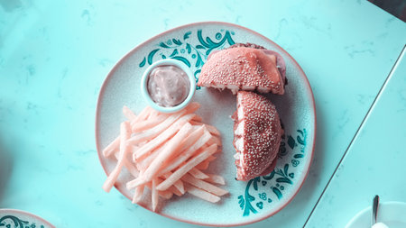 Homemade hamburger with fresh vegetablesの写真素材