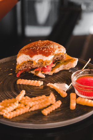 Homemade hamburger with fresh vegetablesの写真素材