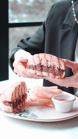 Homemade hamburger with fresh vegetablesの写真素材