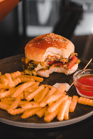 Homemade hamburger with fresh vegetablesの写真素材