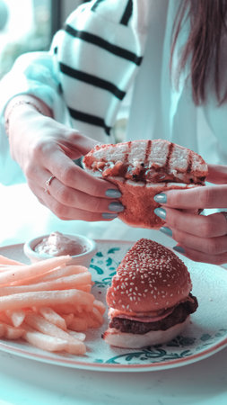 Homemade hamburger with fresh vegetablesの写真素材