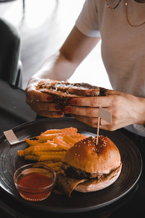 Homemade hamburger with fresh vegetablesの写真素材