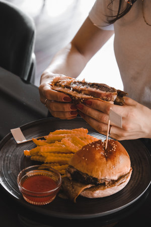 Homemade hamburger with fresh vegetablesの写真素材
