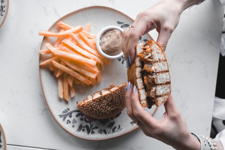Homemade hamburger with fresh vegetablesの写真素材