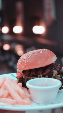 Homemade hamburger with fresh vegetablesの写真素材