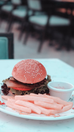 Homemade hamburger with fresh vegetablesの写真素材