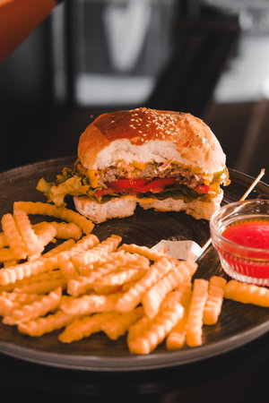 Homemade hamburger with fresh vegetablesの写真素材