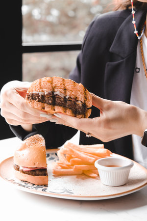 Homemade hamburger with fresh vegetablesの写真素材