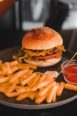 Homemade hamburger with fresh vegetablesの写真素材