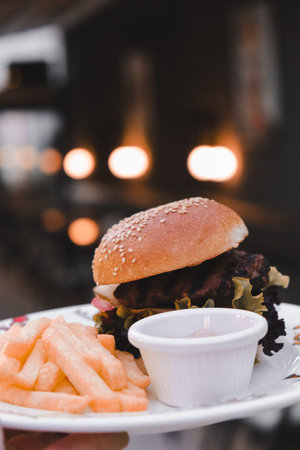 Homemade hamburger with fresh vegetablesの写真素材